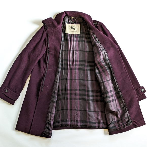 Burberry Funnel Neck Purple Wool Coat - Picture 5 of 13